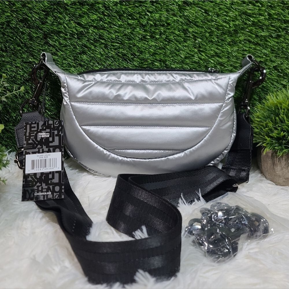 Think Royln Tiny Dancer Crossbody - Small Silver Liquid NWT